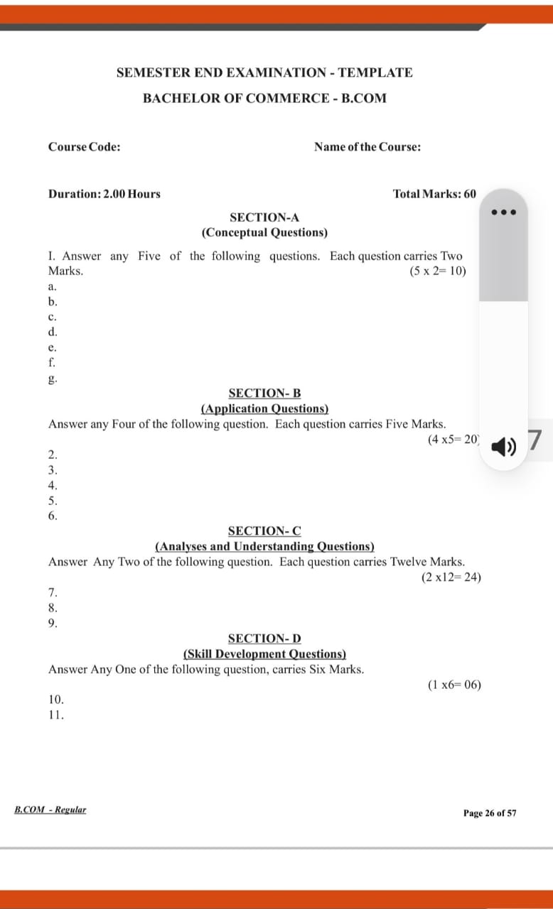 UG Courses NEP Question Pattern - Bengaluru City University